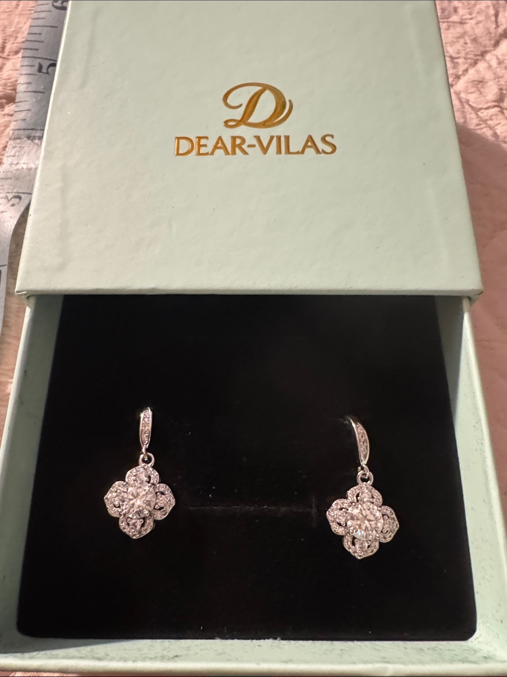 Dear-Vilas Silver Crystal Floral Drop Earrings